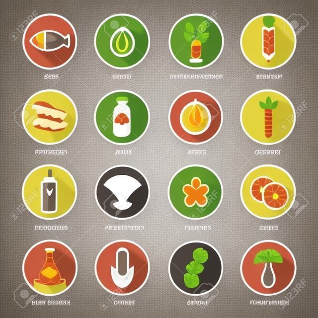Allergen Vektor-Icons gesetzt. Nahrungsmittelallergene Symbole Embleme Zeichen Sammlung