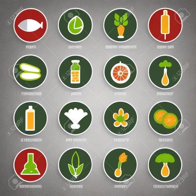 Allergen vector icons set. Food allergens symbols emblems signs collection