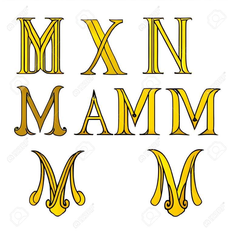 Conjunto de símbolos de Monograma de Ave Maria. Sinais Católicos Religiosos.