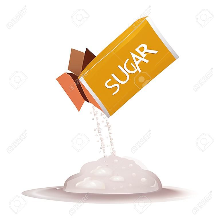 Ilustración vectorial de caja de azúcar vertido