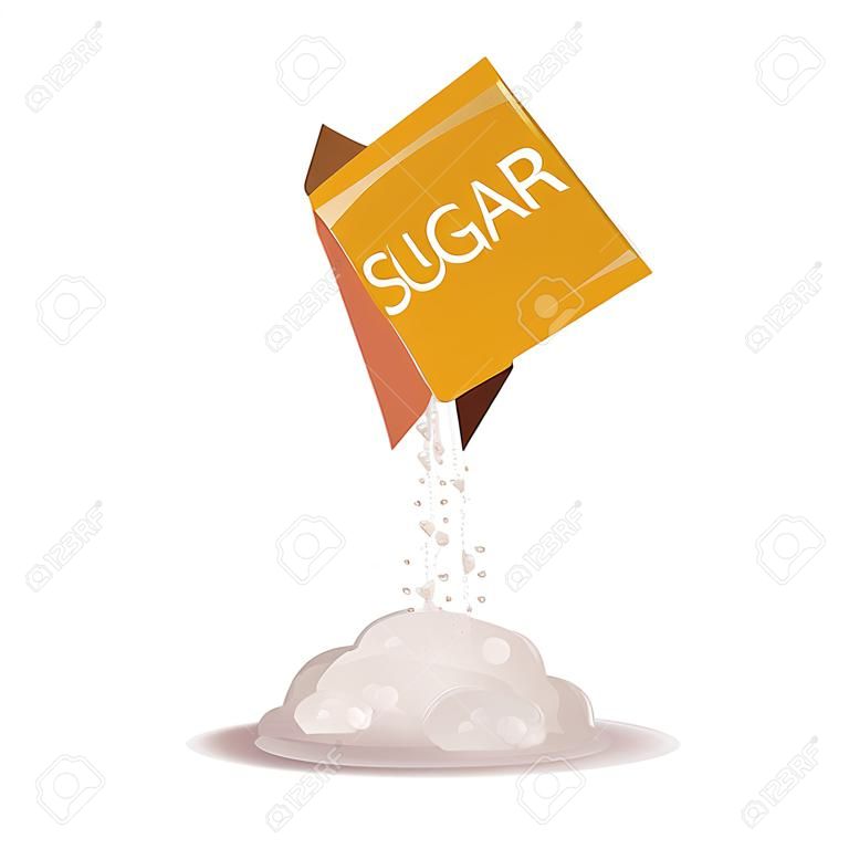 Ilustración vectorial de caja de azúcar vertido