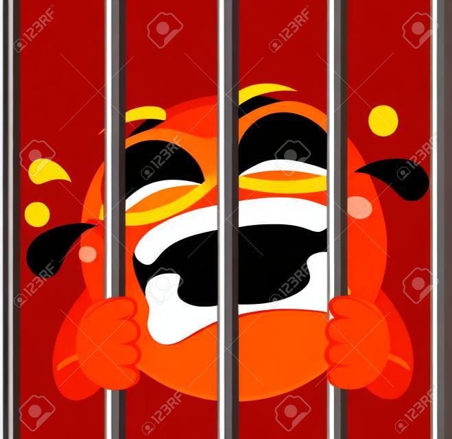 Vector Illustration of Smiley Emoticon Crying in Prison
