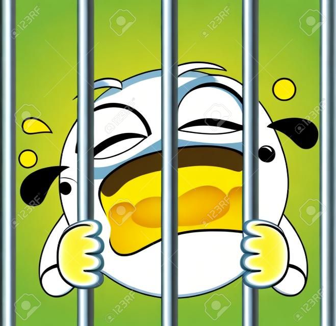 Vektoros illusztráció a Smiley Emoticon sírva börtönben