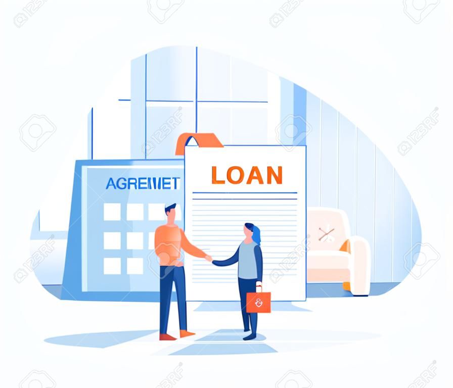 Loan agreement concept illustration. Suitable for landing page, ui, web, App intro card, editorial, flyer, and banner. flat vector modern illustration