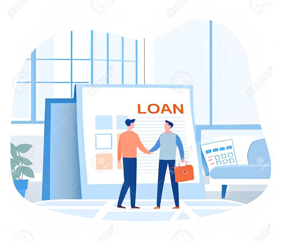 Loan agreement concept illustration. Suitable for landing page, ui, web, App intro card, editorial, flyer, and banner. flat vector modern illustration