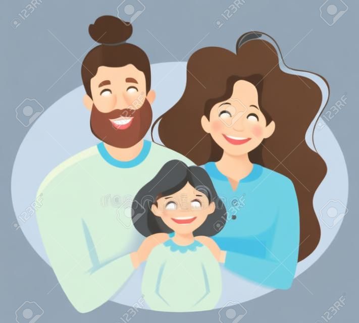 Happy family with daughter. Parents hugging child. International Day of families. Vector illustration