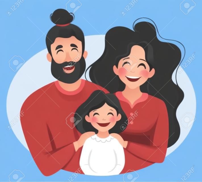 Happy family with daughter. Parents hugging child. International Day of families. Vector illustration