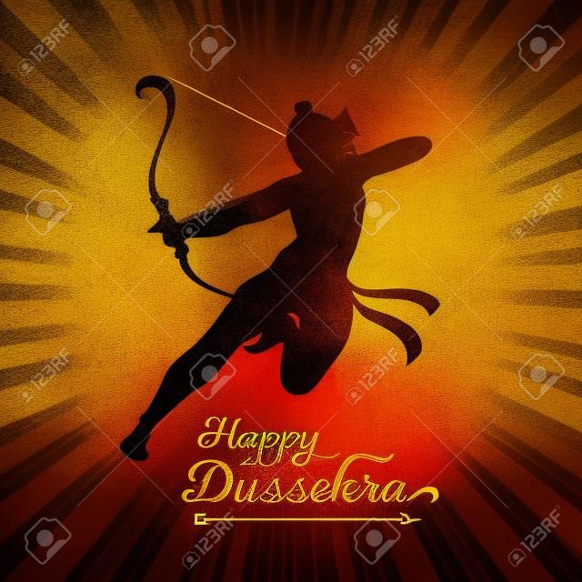 Happy Dussehra belle affiche de voeux avec vecteur de silhouette Ram
