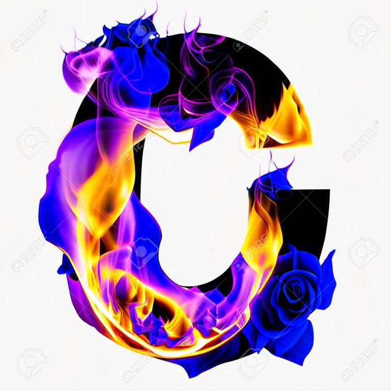 Tüzes betűtípus rózsával és kékkel. C betű