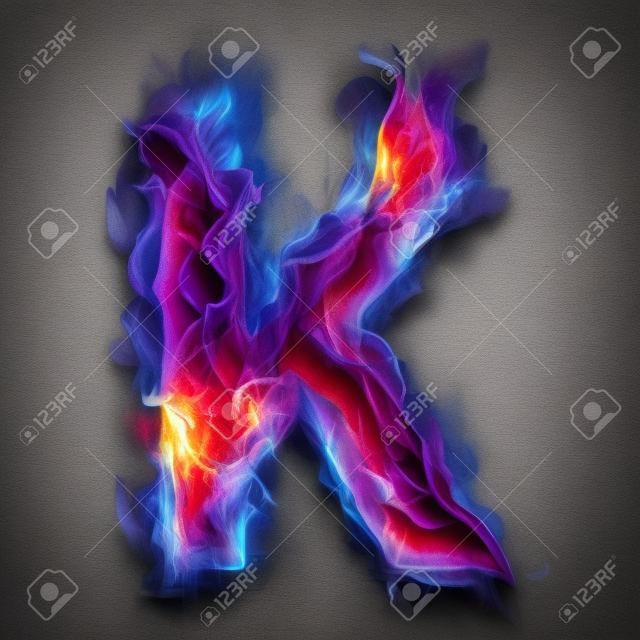 Fiery font with rose and blue. Letter K