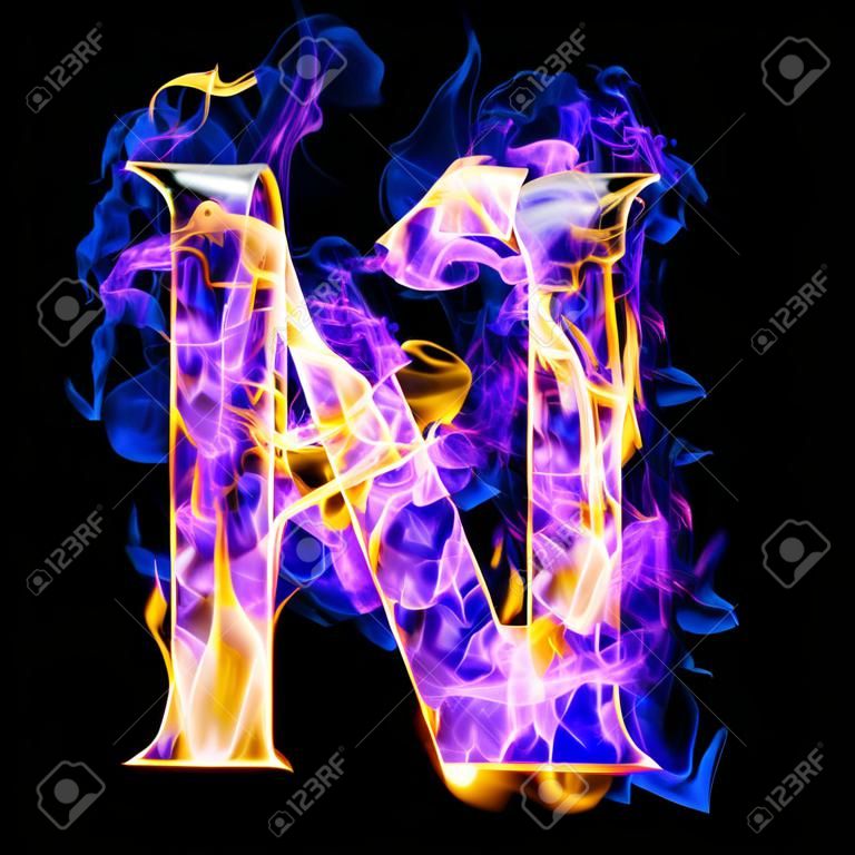 letter n burning with blue and pink colors