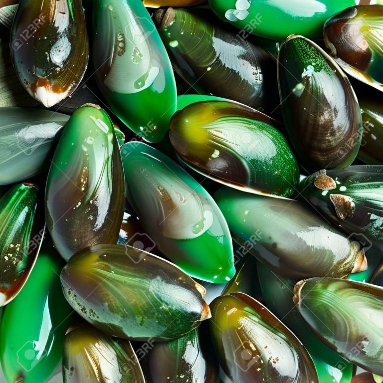 アジアの緑ムール貝が表示され、タイのストリートで販売市場は、