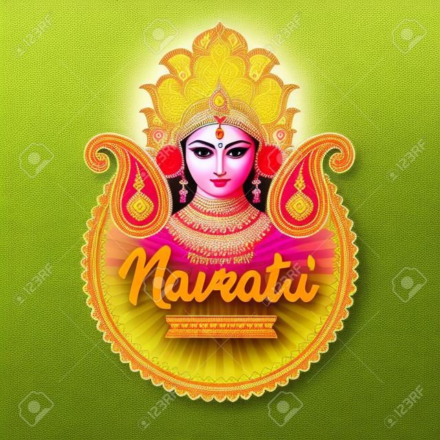 Sale Banner for Indian Festival of Navratri Celebration, Big Navratri Discount Sale Offer Logo design, Sticker, Concept, Greeting Card Template, Icon, Poster, Unit, Label, Web, Mnemonic with Durga Maa