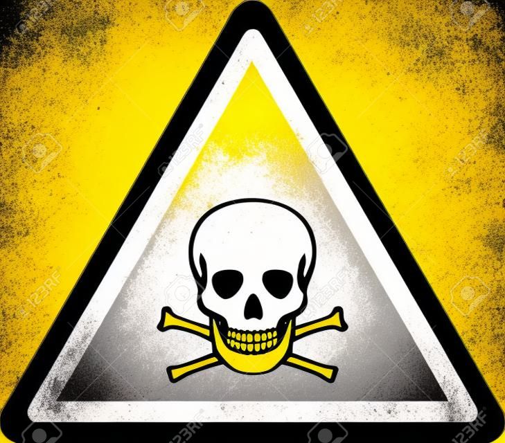 Yellow triangular danger sign with skull and bones. Vector