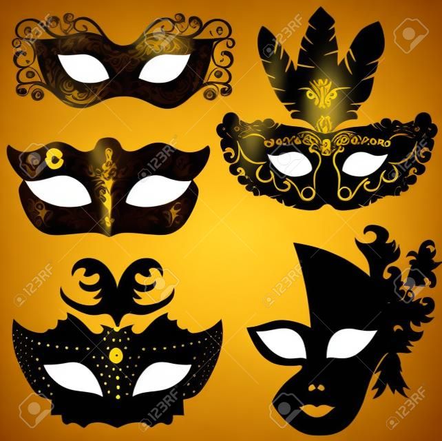 carnival mask set, theatrical or masquerade masks silhouette. vector