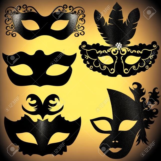 carnival mask set, theatrical or masquerade masks silhouette. vector