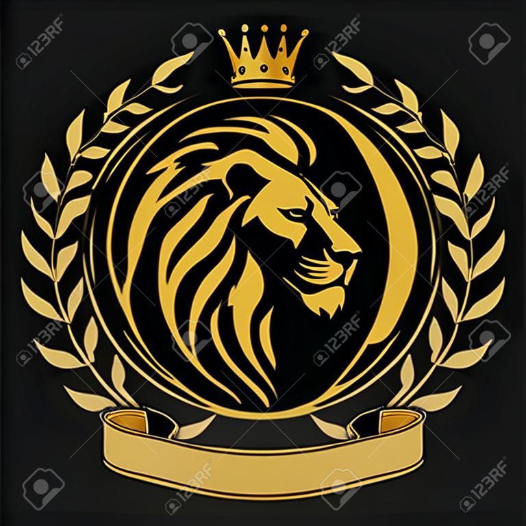 Cabeça de leão com logotipo da coroa