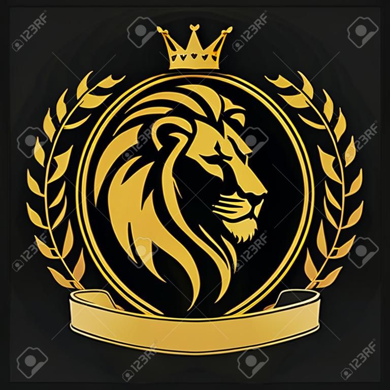 Cabeça de leão com logotipo da coroa