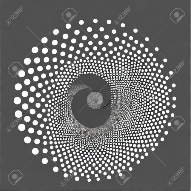 Diseño de fondo de puntos en espiral. Abstact monocromo. Ilustración de arte vectorial. Sin gradiente