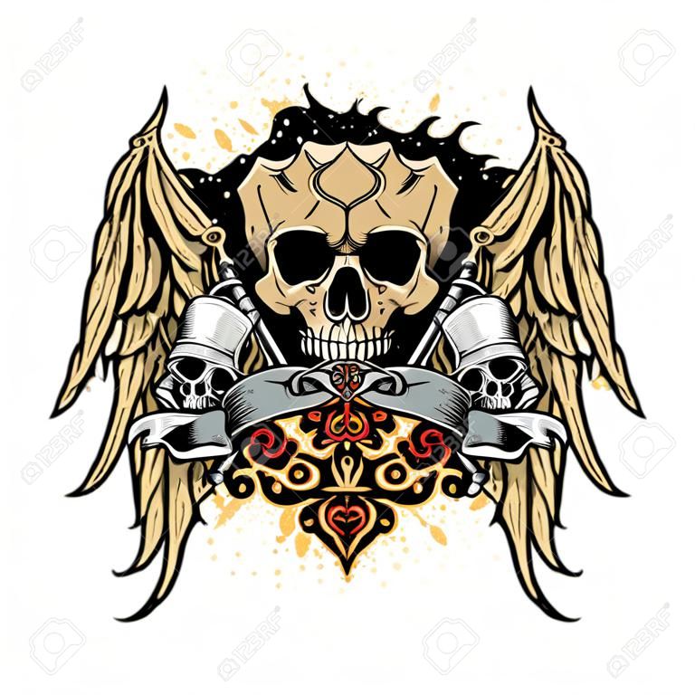 Gotisches Wappen mit Totenkopf, Grunge-Vintage-Design-T-Shirts