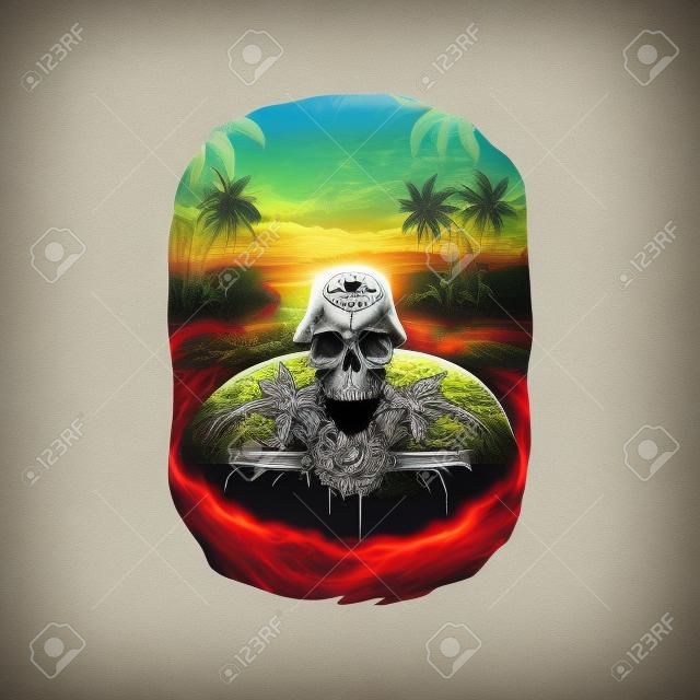 Skull verão praia t camisa design gráfico