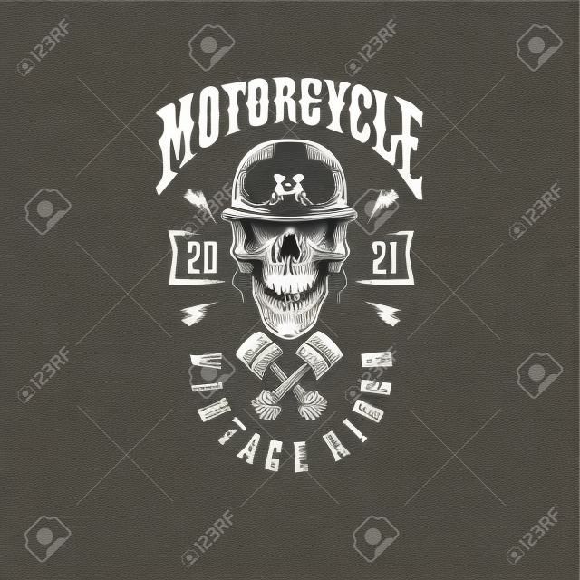Vintage rider skull t shirt graphic design, hand drawn line style with digital color, vector illustration