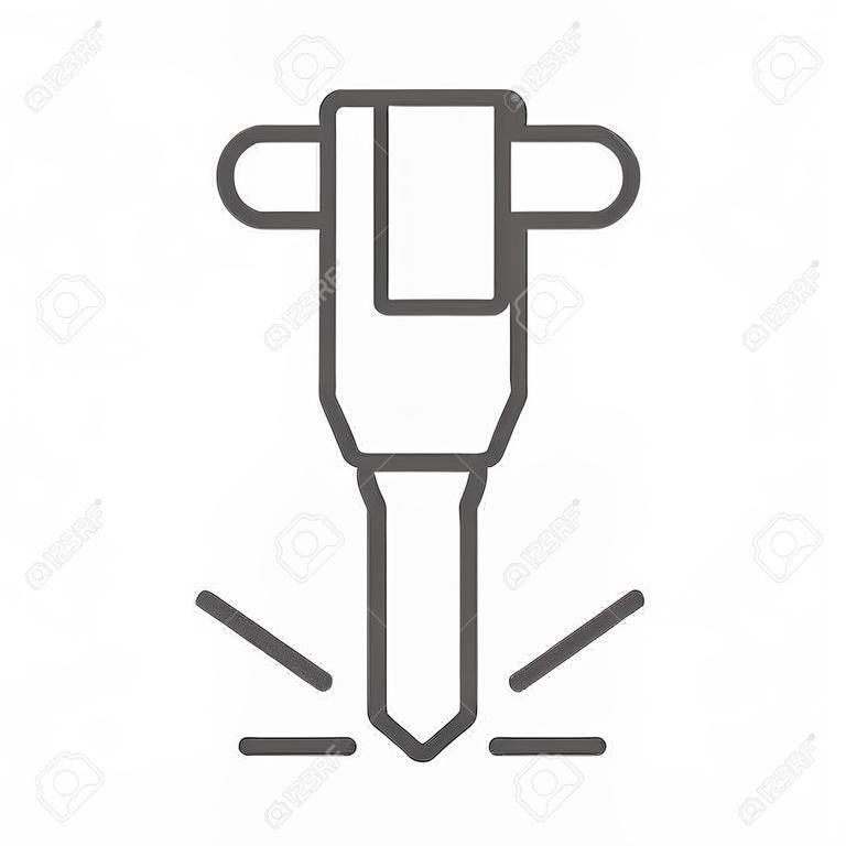 Icona di sottile linea di martello pneumatico da costruzione, strumento e riparazione, segno di martello pneumatico, grafica vettoriale, un modello lineare su sfondo bianco.