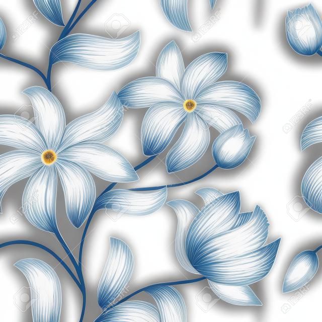 floral seamless pattern with hand-drawn flowers