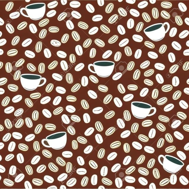 seamless pattern with coffee beans and cups