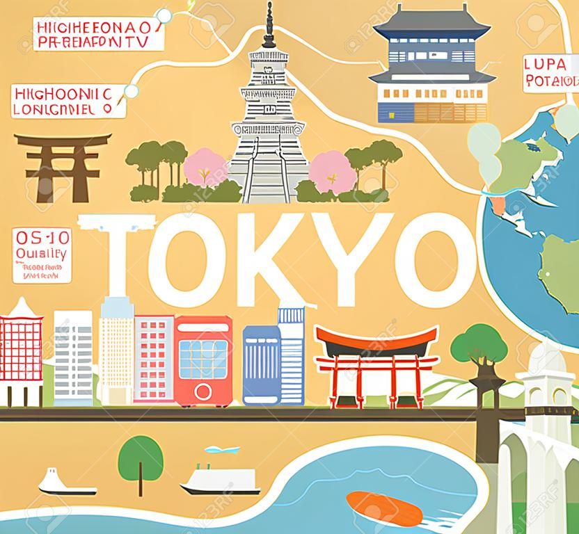 Mappa di viaggio di Tokyo in illustrazione piatta.