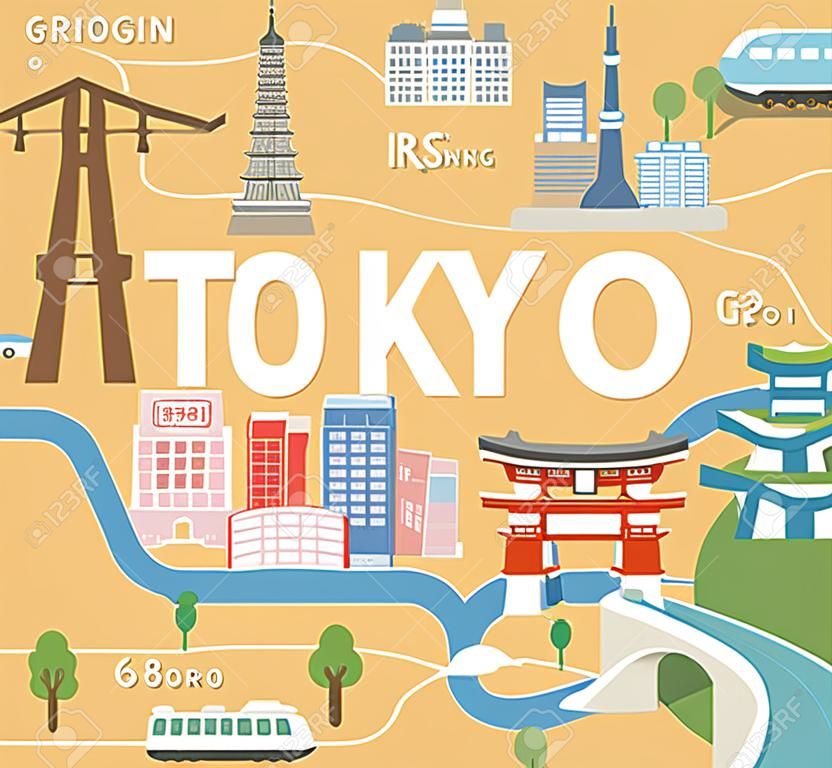 Tokyo Reisekarte in flachen Illustration.