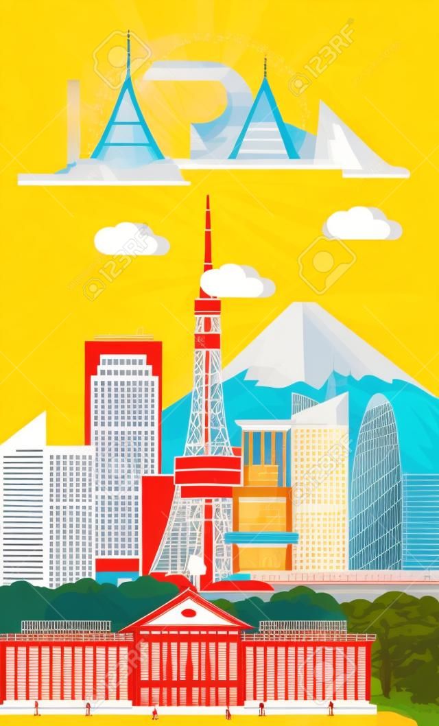 Japan gebouwen reisplaats en oriëntatiepunt.vector illustratie.