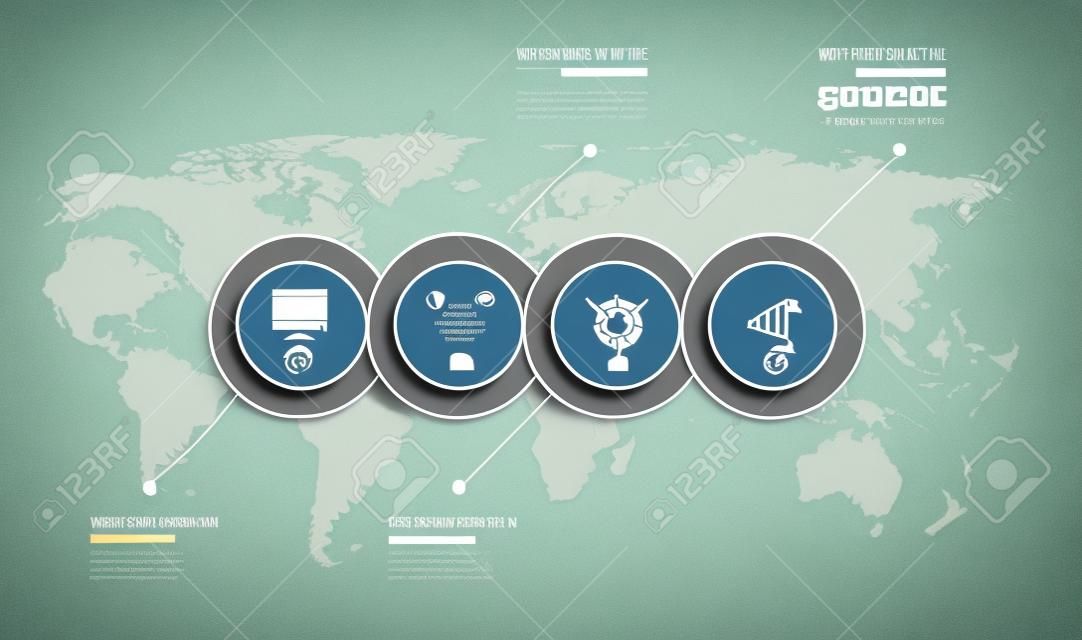 Plantilla de diseño de etiqueta infográfica con mapa mundial y 4 opciones