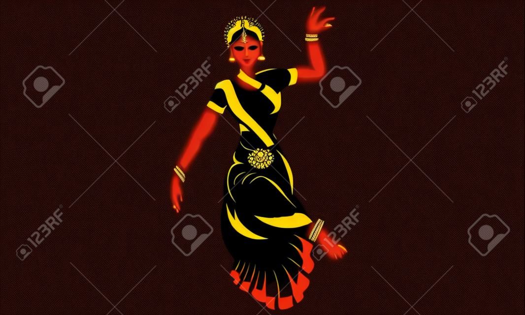 A vector illustration artwork of silhouette Indian classical dancer.