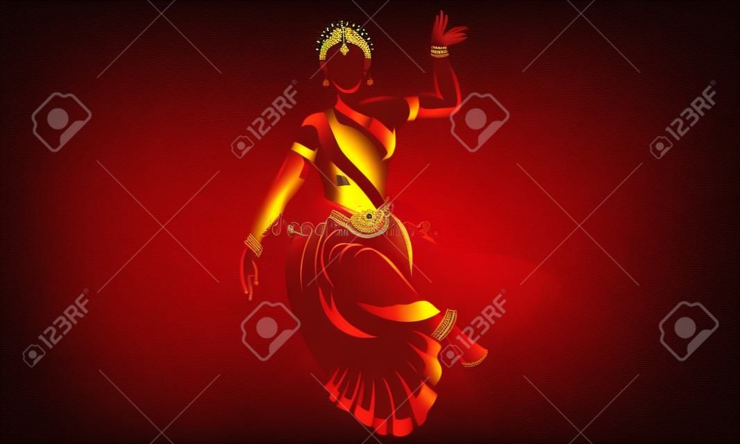 Eine Vektorillustrationsgrafik der klassischen indischen Tänzerin des Schattenbildes.