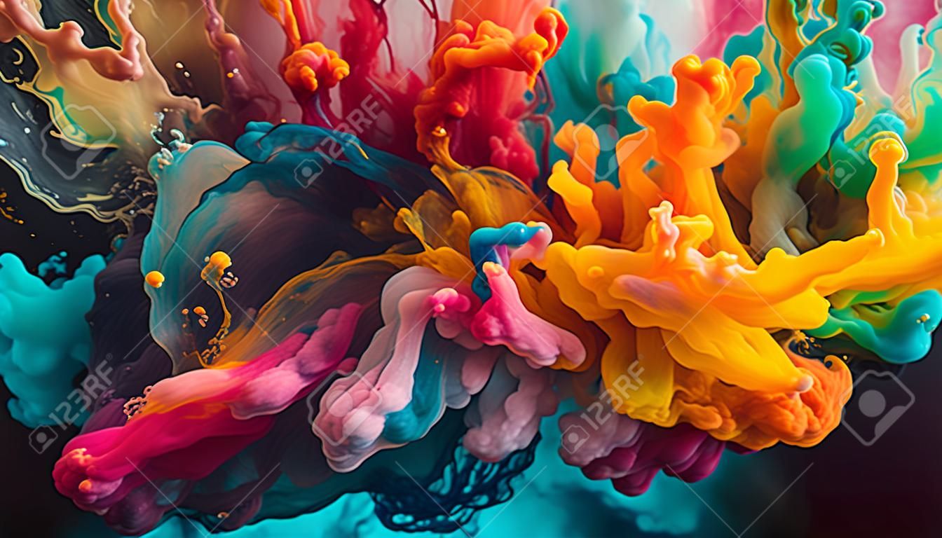 Kleurrijke inkt in water op een zwarte achtergrond abstracte achtergrond
