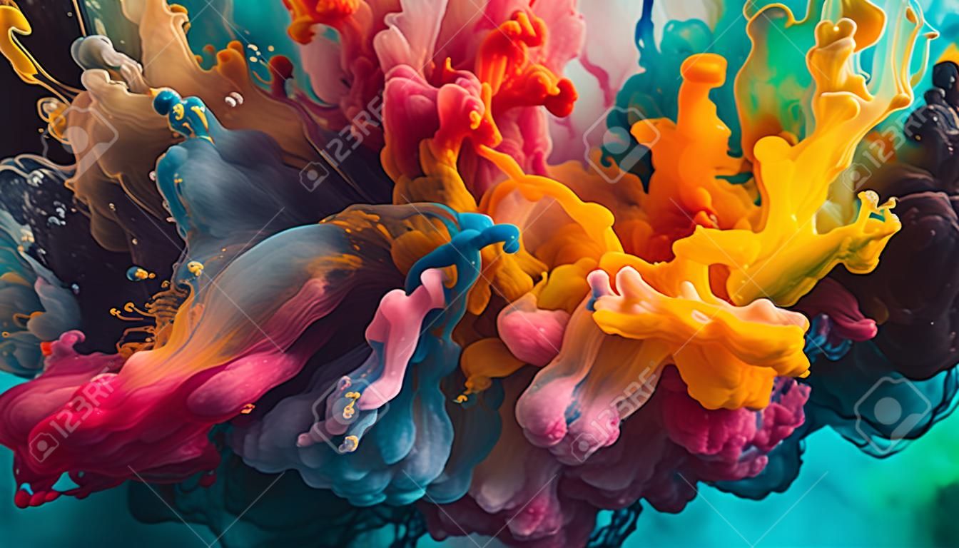 Kleurrijke inkt in water op een zwarte achtergrond abstracte achtergrond