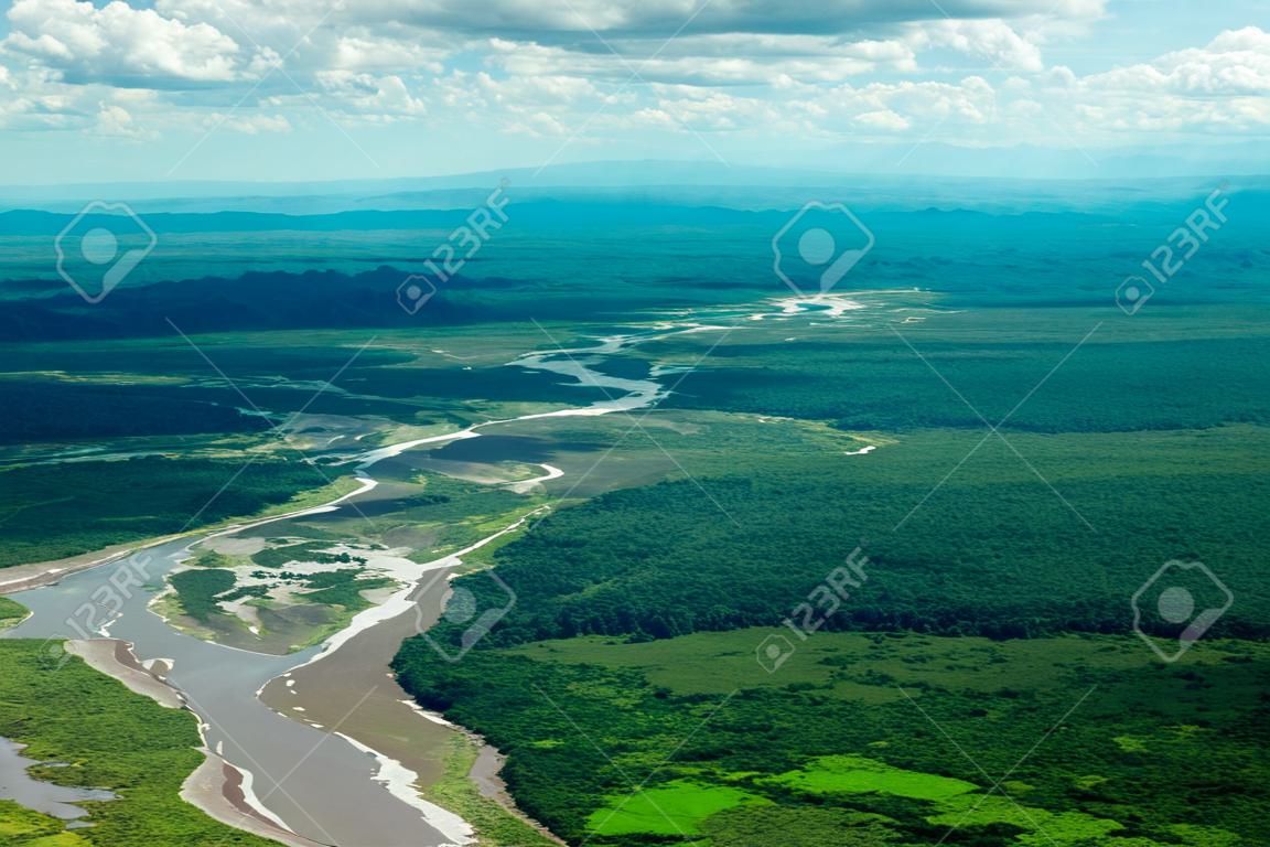 pastaza river basin aerial, shot from low altitude full size helicopter