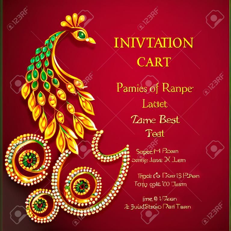 結婚式招待状カード テンプレート ゴールド パターンと背景色の結晶。