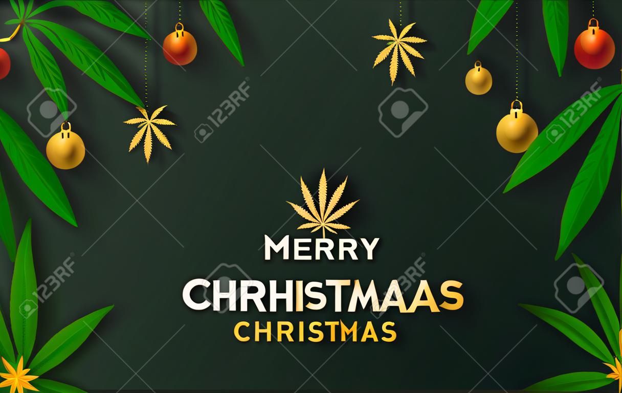 Wesołych Świąt marihuana marihuana roślina kartkę z życzeniami elementy wycięte z papieru w stylu rzemiosła na tle.