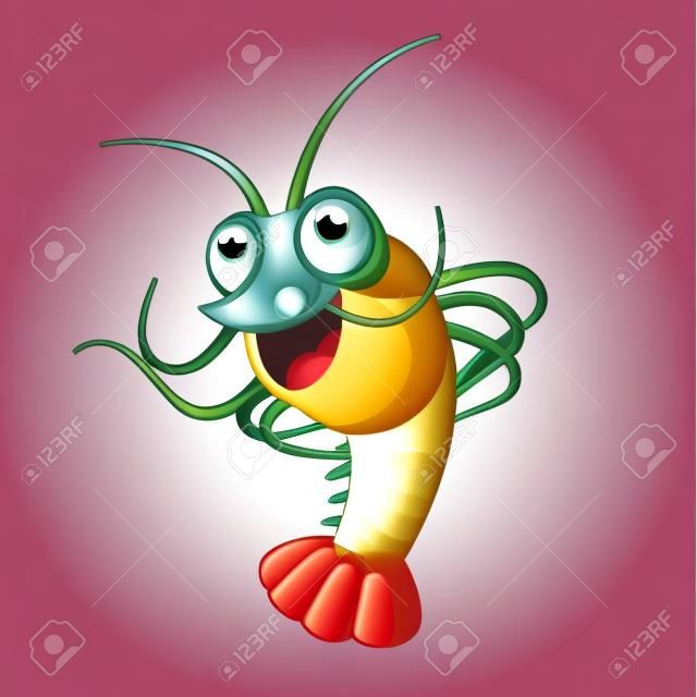 Vector image of a cartoon funny shrimp