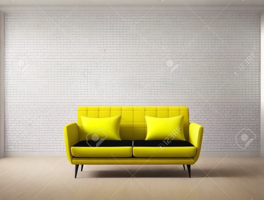 Modern bright interiors 3D rendering illustration  room with yellow sofa
