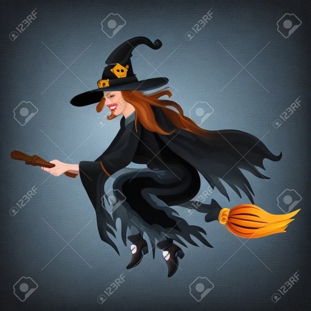 Abbildung der Halloween-Hexe fliegt auf Besen