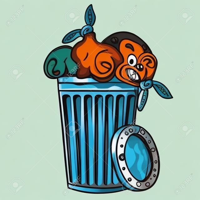 Illustration eines Cartoon-Mülleimer.