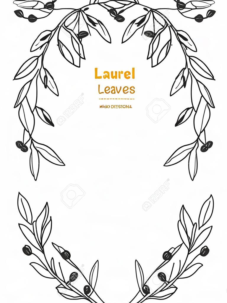 Laurel Bay Blätter, Äste und Früchte detaillierte handgezeichnete Schwarz-Weiß-Vektorillustration