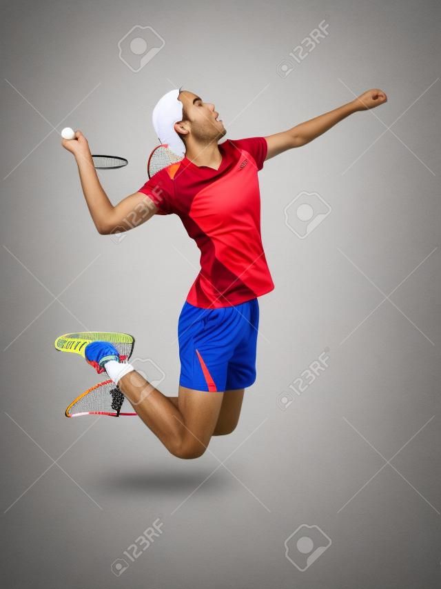 badminton player in action isolated on white background
