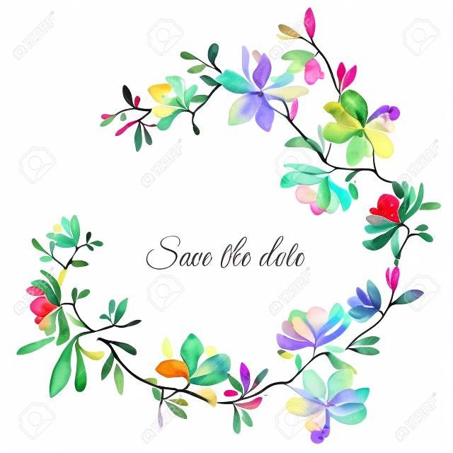wreath of flowers in watercolor style on white background