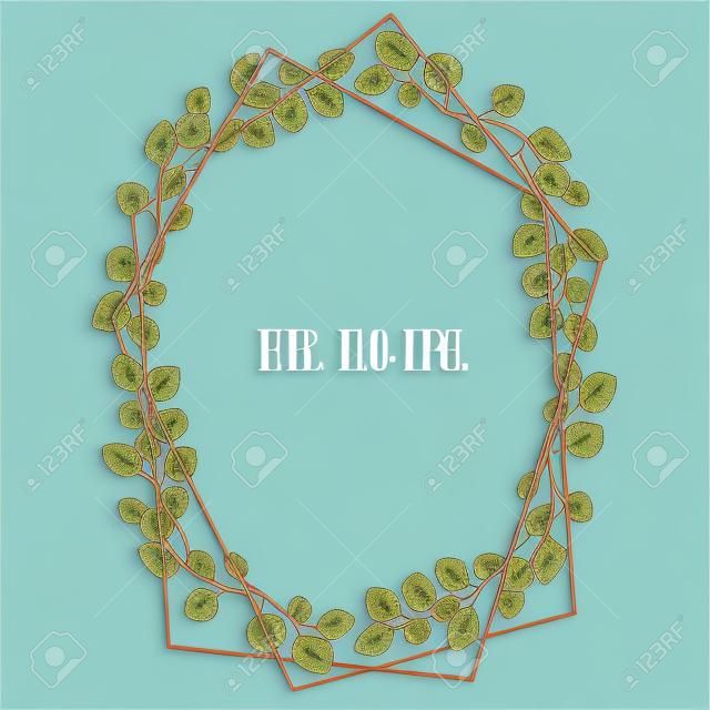 Цветочный венок с зелеными листьями эвкалипта. Граница кадра с копией пространства. eps10