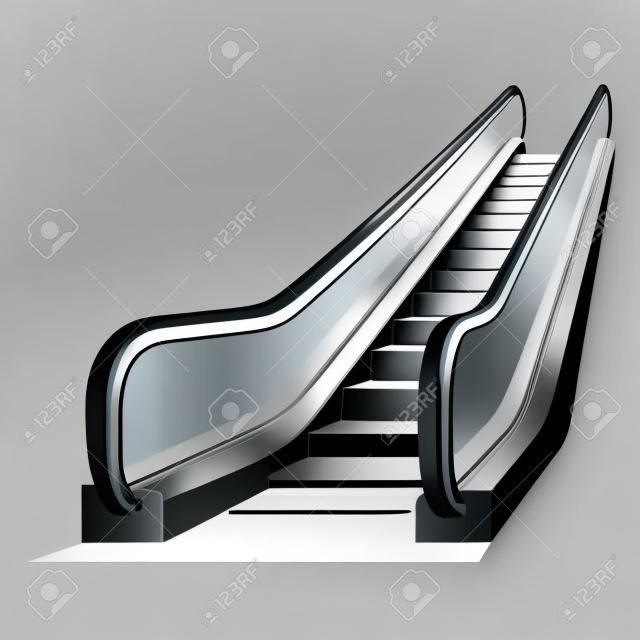 自動扶梯電梯模型。白色背景上孤立的web設計的自動扶梯電梯矢量樣機的現實例證