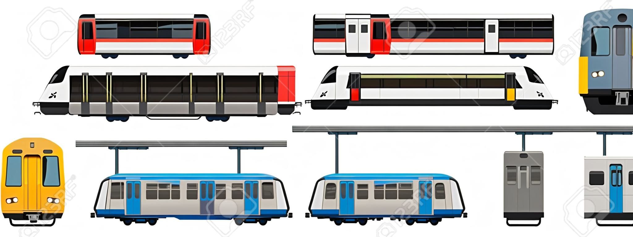 Conjunto de ícones de trem de metrô, estilo cartoon